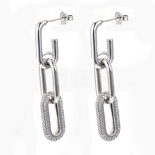 Brass Micro Pave Clear Cubic Zirconia Dangle Stud Earrings EJEW-S201-224P-NF-1