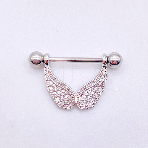 304 Stainless Steel Clear Cubic Zirconia Wings Nipple Rings WG994A5-07-1