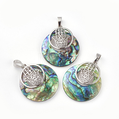 Natural Paua Shell Pendants KK-F751-K-B01-1