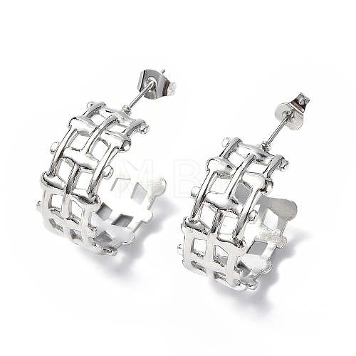 304 Stainless Steel Hollow Out C-shape Stud Earrings STAS-B034-11P-1