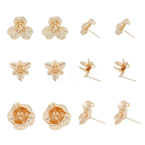 12Pcs 3 Style Brass Stud Earring Findings KK-FH0004-86-1