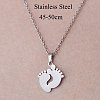 201 Stainless Steel Foot Print Pendant Necklace NJEW-OY001-07-3