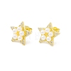 Cubic Zirconia Star Stud Earrings with Glass Pearl EJEW-H086-07G-1