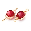 Natural Red Corundum Faceted Cube Links Connector Charms with Copper Herringbone Wire-Wrapped KK-Z152-06G-01A-2