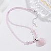 Bohemian Natural Rose Quartz Heart Pendant Round Beaded Necklaces for Women MR6044-1-1