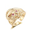 Cat Shape Brass Rhinestone Open Cuff Rings for Unisex PW-WG6A585-02-1