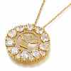 Brass Micro Pave Clear Cubic Zirconia Flat Round with Bird Pendant Necklaces NJEW-H202-03G-1