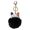 Imitation Rex Rabbit Fur Ball & PU Leather Cat Pendant Keychain X1-KEYC-K018-05KCG-04-1