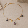European Style Nuggets Glass & Stainless Steel Coin Pendant Paperclip Chain Necklaces for Women TV7239-3-2