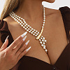 Elegant Layered White Imitation Pearl Y-Shaped Long Pendant Necklaces with Alloy Drop for Women FS-WG35350-01-3