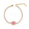 Elegant European Stainless Steel Pave Pearl Pink Cubic Zirconia Link Bracelets for Women PD8073-5-1