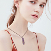 1Pc Natural Amethyst Bullet Macrame Pouch Pendant Alloy Chain Necklaces NJEW-PA0001-01B-5
