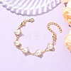 White Round Shell Pearl Brass Link Chain Bracelets for Women BJEW-JB14188-1