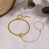 304 Stainless Steel Pavel Clear Cubic Zirconia Flat Round Cable Chain Ring Bracelets for Women UE4042-3