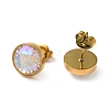 Glass Flat Round with Flower Stud Earrings EJEW-Q781-19G-2