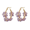 Flower Brass & Natural Amethyst Hoop Earrings EJEW-TA00781-02-2