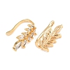 Leaf Brass Micro Pave Clear Cubic Zirconia Cuff Earrings EJEW-F384-20G-4