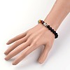 Buddha Head Natural Black Agate(Dyed) Beaded Chakra Stretch Bracelets BJEW-JB02226-02-3