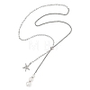 Summer Beach 304 Stainless Steel Starfish Pendant Lariat Necklaces with Shell Pearl NJEW-JN06604-02-2