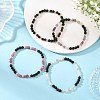 4Pcs 4 Styles Natural Mixed Stone Faceted Cube and Round Natural Lava Rock Beaded Stretch Bracelets for Women BJEW-JB14250-02-1