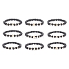 9Pcs 9 Style Bear & Cross & Moon & Crown & Heart & Butterfly Brass Beaded Stretch Bracelets Set BJEW-JB08905-1