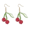 Cherry Glass Seed Beads & Acrylic Dangle Earrings EJEW-MZ00699-02-2
