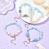 Beachy Natural white Jade Chip Beads & Synthetic Turquoise Charm Bracelets BJEW-JB14140-1