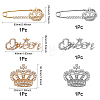 6Pcs 6 Style Crystal Rhinestone Crown Safty Pin Brooch JEWB-CA0001-28-2