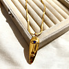 304 Stainless Steel Capri Blue Rhinestone Human Face Pendant Necklaces for Women NJEW-K303-01B-G-1