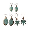 3 Pairs 3 Style Teardrop & Twist Rhombus & Coconut Tree Alloy Dangle Earrings Set EJEW-G330-02R-1
