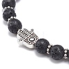5Pcs 5 Style Natural Lava Rock & Sodalite Stretch Bracelets Set with Alloy Hamsa Hand Beaded BJEW-JB08737-10