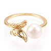 Natural Pearl Open Cuff  Ring Micro Pave Clear Cubic Zirconia PEAR-N022-C06-2