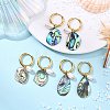 3 Pairs 3 Styles Natural Cultured Freshwater Pearl Beads & Paua Shell Dangle Hoop Earrings EJEW-JE07254-1