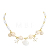 Ocean Brass Enamel Starfish Shell Shape Pendant Round ABS Imitation Pearl Beaded Necklaces KK-CBA4547-04D-G-4