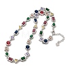 Brass Pave Colorful Cubic Zirconia Geometric Link Chain Necklaces NJEW-P337-01P-4