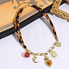 Alloy Enamel and Plastic Sacred Heart Pendant Leopard Print Cloth Scarf Necklacess for Women WG2FAF8-04-2