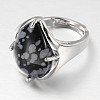 Teardrop Platinum Tone Brass Gemstone Adjustable Wide Band Rings RJEW-L062-02M-2