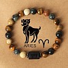 Twelve Constellations Natural Tiger Eye & Picture Jasper & Rhyolite Jasper Round & Column Beaded Stretch Bracelets for Women Men WG6FA5D-03-1