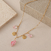 European Style Nuggets Glass & Stainless Steel Coin Pendant Paperclip Chain Necklaces for Women TV7239-1-1