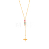 304 Stainless Steel Micro Pave Cubic Zirconia Lariat Necklaces STAS-OY018-27G-3