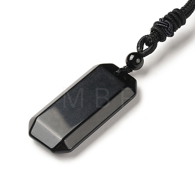 Natural Obsidian Rectangle Pendant Necklace with Nylon Cord for Women NJEW-C001-01A-02-1