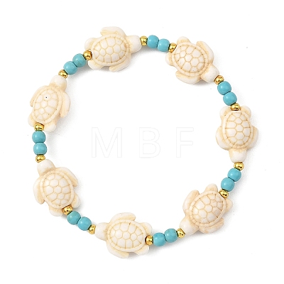 Synthetic Turquoise & Brass Beads Stretch  Bracelets for Women Men BJEW-JB13876-01-1