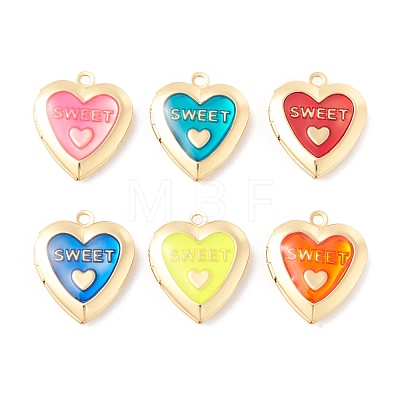 Rack Plating Brass Enamel Locket Pendants KK-B053-15G-1