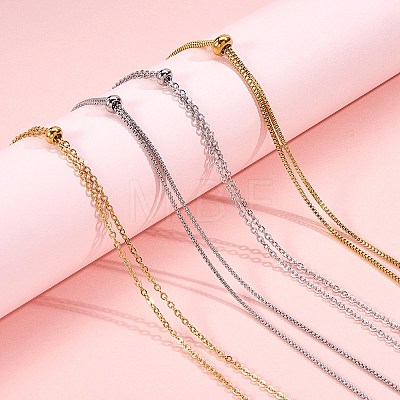 4Pcs 4 Styles 304 Stainless Steel Box Chain Slider Necklace Making AJEW-SZ0001-54-1