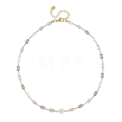 Gradient Color Electroplate Glass and Brass Tube Beaded Necklaces NJEW-JN06689-1