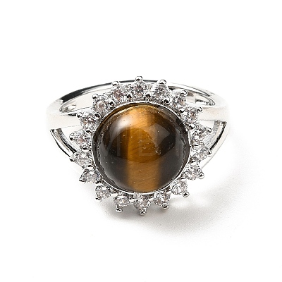 Natural Tiger Eye Adjustable Rings RJEW-P043-02P-23-1