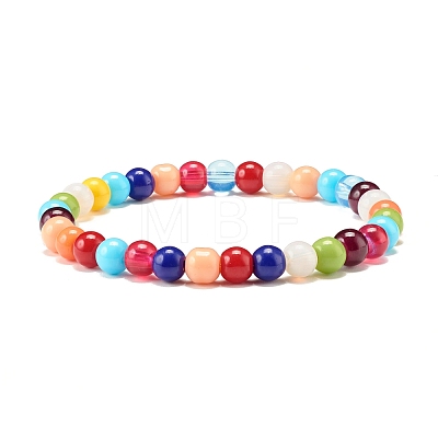 Candy Color Round Glass Beads Stretch Bracelets Set for Children and Parent BJEW-JB07176-1