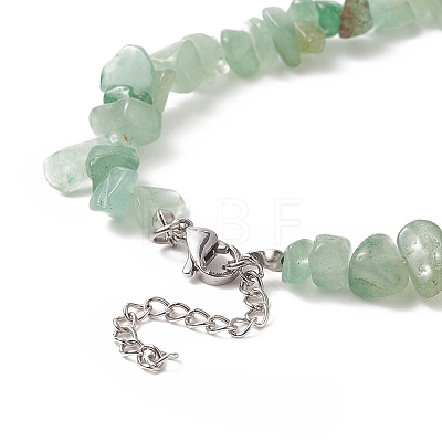 Natural Green Aventurine Chip Beaded Necklaces with 304 Stainless Steel Lobster Claw Clasp & Chain Extender NJEW-JN04225-04-1