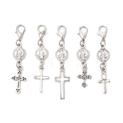 Alloy Cross Pendant Decorations HJEW-JM04631-1