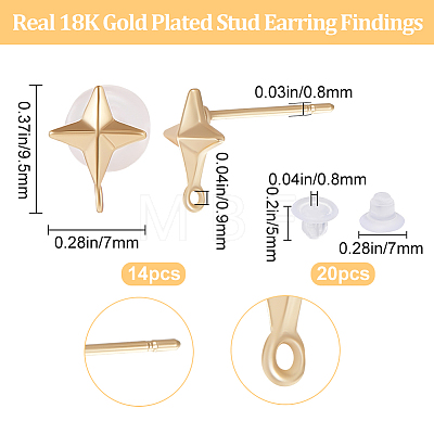 14Pcs Brass Star Stud Earring Findings KK-BBC0009-47-1